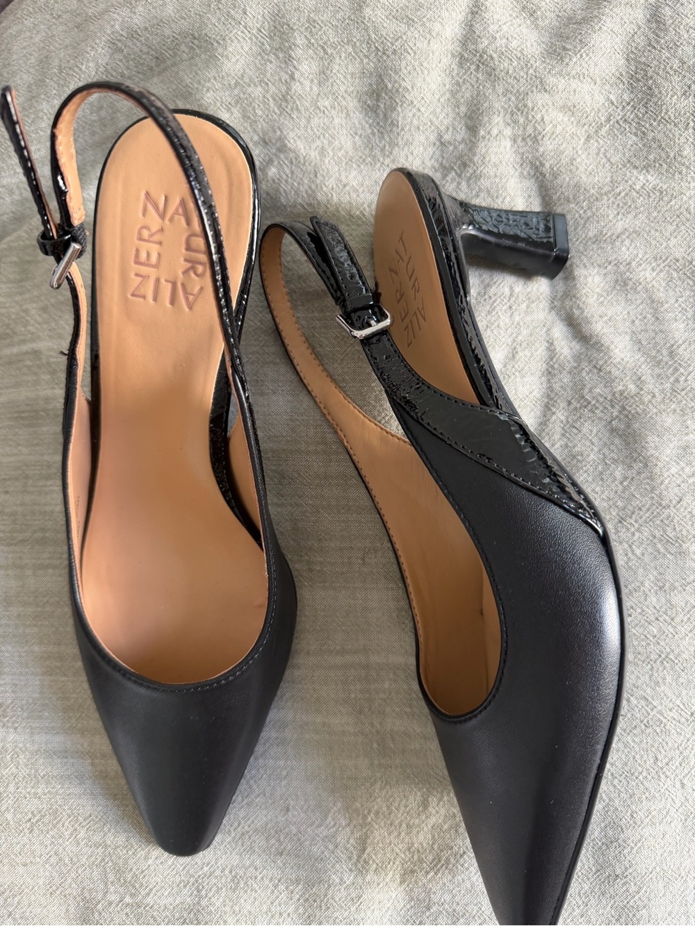 Naturalizer: Black Leather Pointed Slingback Heels